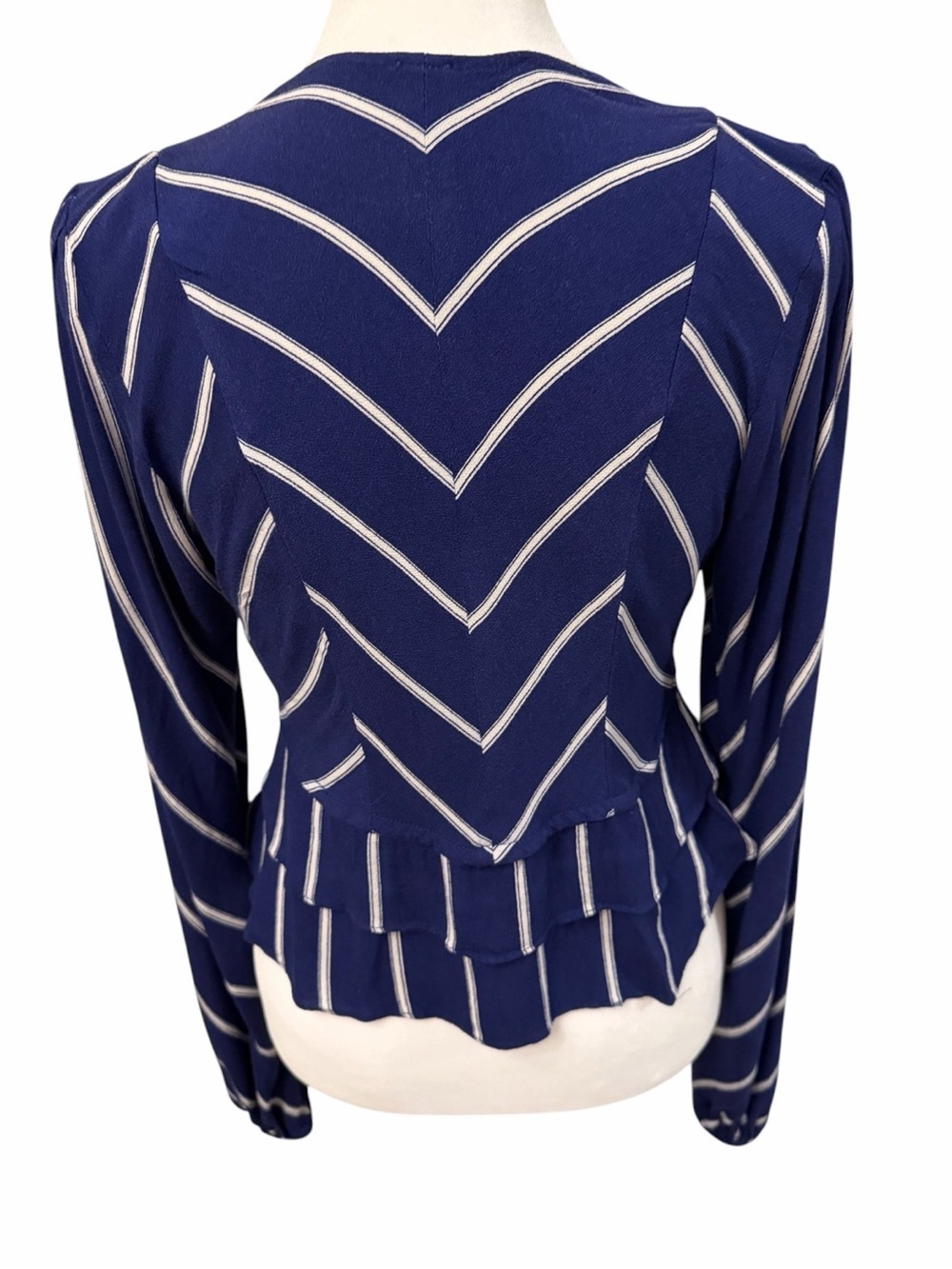 ~Free People Navy & White Chevron Tie-Front Peplum Blouse - Picture 14 of 14